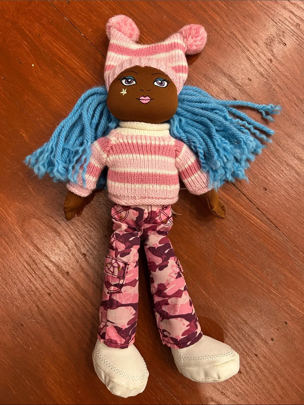 The Children's Place Pink-Striped Sweater Doll with Blue Yarn Hair